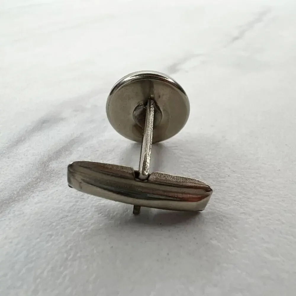 Vintage Silver Tone and Black Round Single Cufflink